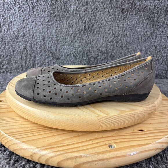 Gabor Hovercraft Suede Flats Womens Size 6 Gray Cap Toe Slip On Perforated Shoes - Picture 1 of 9